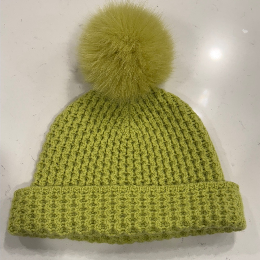 Vibrant Lime Knit  cashmere Pom-Pom Beanie for women